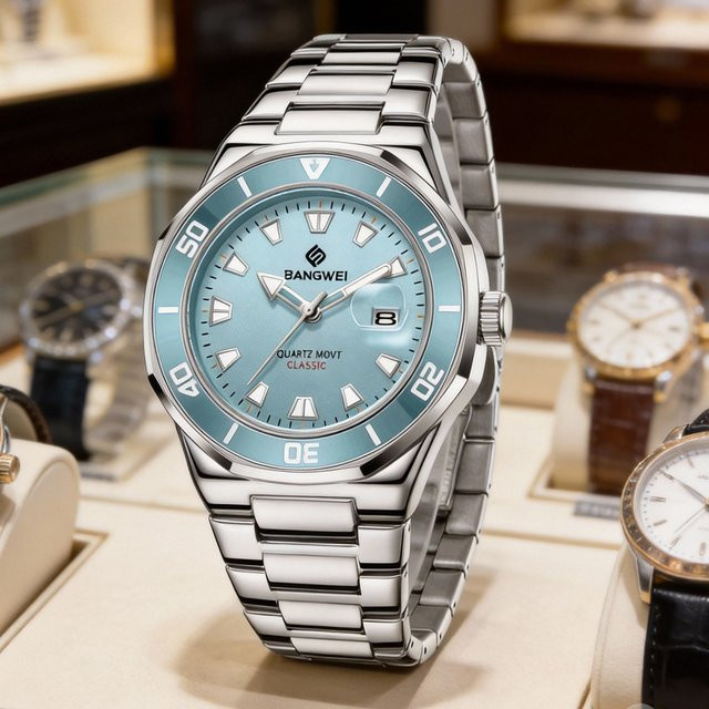 BANGWEI Armbanduhr Quarz, Edelstahl, Blau, Herren - Bild 1