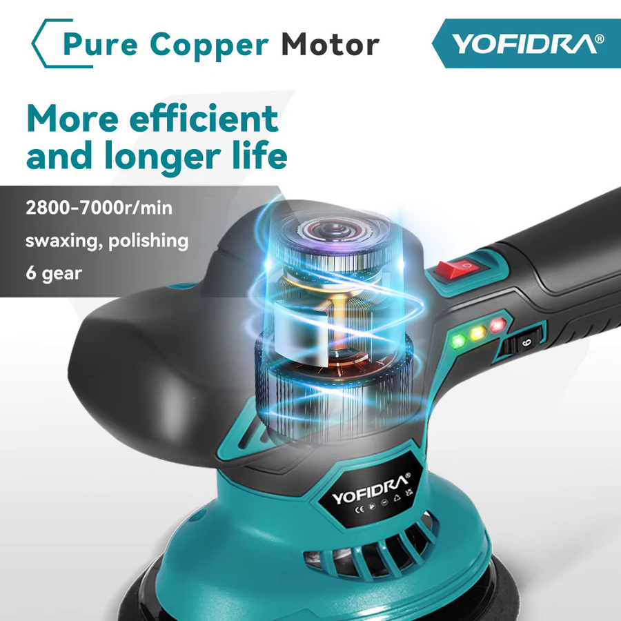 YOFIDRA Elektrische Autopoliermaschine mit 6 Gängen, kabellos, 7000 RPM, 150 mm Durchmesser, kompatibel mit Makita 18V Akku - Bild 3