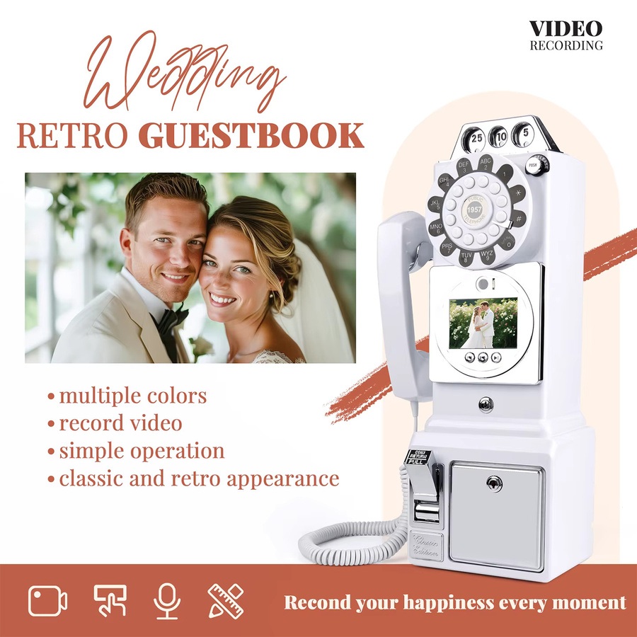 FEIYAQI Retro-Video-Gästebuch für Hochzeiten als Audio-Nachrichtenrekorder in Rot - Bild 5