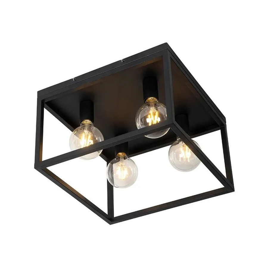 QAZQA Industrielle Deckenlampe Cage in Schwarz, 4-flammig, Durchmesser: 40 cm, aus Stahl und Glas für Wohnzimmer, Esszimmer oder Schlafzimmer - Bild 2