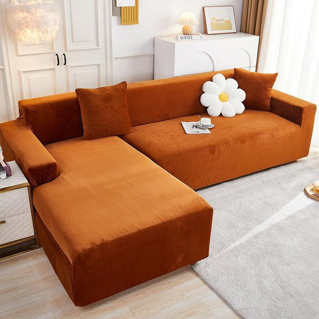 Rutschfester Stretch Fleece Sofabezug in Orange, Universal Sitzbezug für Sofa und Rückenlehne, Breite: 90-140 cm - Bild 1