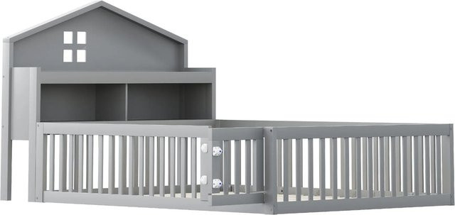 okwish Kinderbett mit Stauraum und Schutzgitter in Grau, B/T/H: 200 x 140 x 115 cm - Bild 1