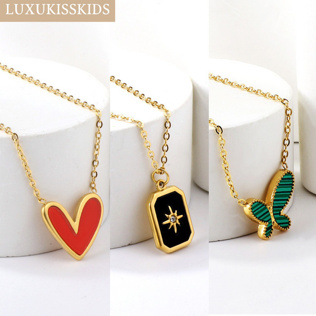 Luxukis Halskette, Edelstahl, Herz, Schmetterling, Charms, Unisex - Bild 1