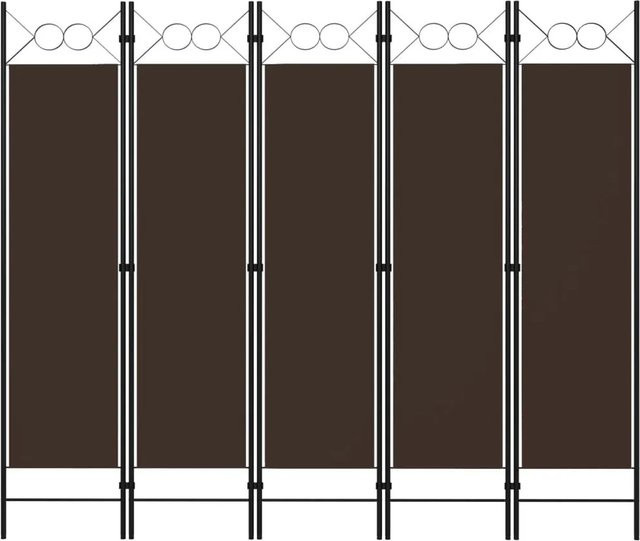 vidaXL 5-teiliger Raumteiler Braun aus pulverbeschichtetem Eisen und Polyester, B: 200 cm, H: 180 cm - Bild 1
