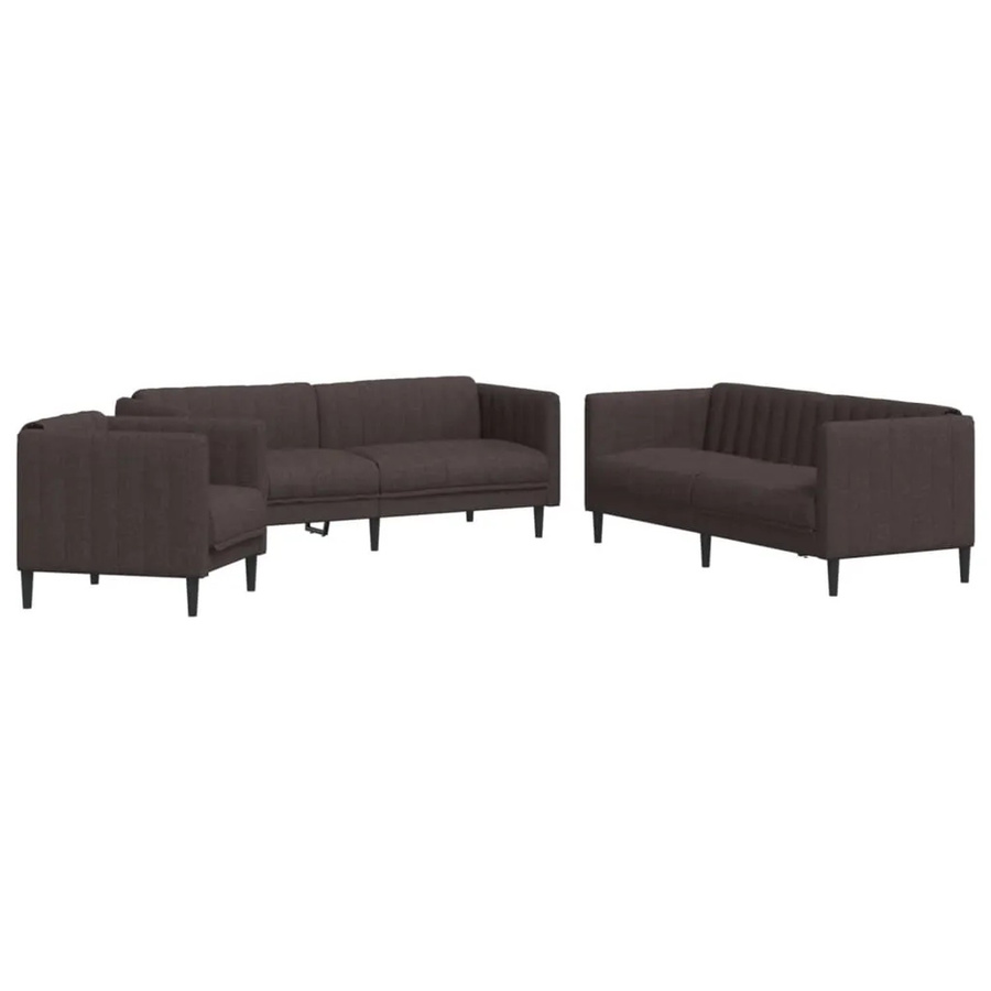 vidaXL 3-teilige Sofagarnitur aus Stoff in Dunkelbraun mit 3-Sitzer, 2-Sitzer und Sessel im modernen Design - Bild 2