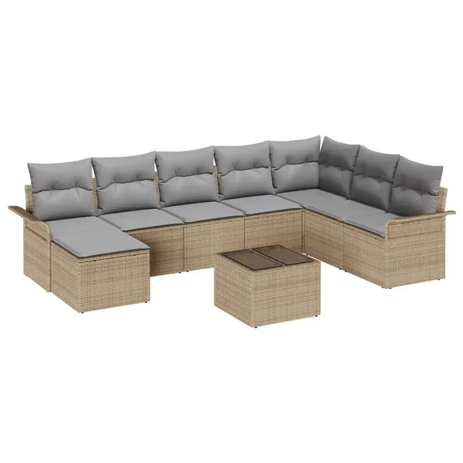 vidaXL 9-teiliges Garten-Sofa-Set aus Poly Rattan in Schwarz mit Kissen und Tisch im L-Shape Design - Bild 2