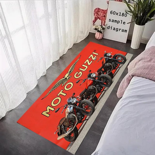 G-Guzzi Motorrad Teppich Rutschfeste Garagenmatte im Racing-Design, Farbe: Rot, B/T: 60 x 180 cm - Bild 1