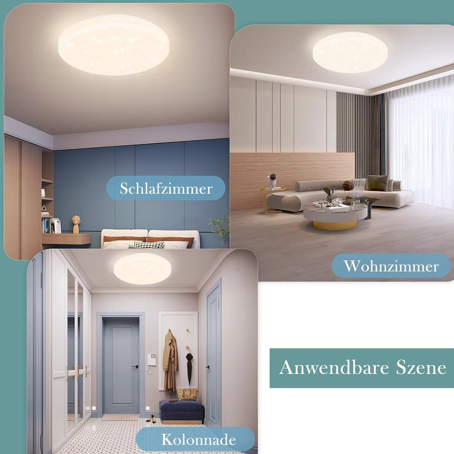 Cliheet LED-Deckenleuchte in Weiß, runde Unterputzleuchte mit Sternenhimmel-Effekt, 15 W, 4000 K, Durchmesser: 21 cm - Bild 3