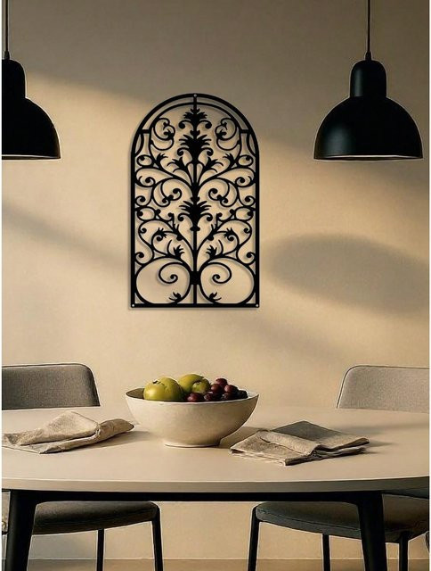 CIFBUY Wanddekoration aus Metall in Schwarz – Vintage Fensterrahmen im gotischen Kathedralen-Design mit floralen Verzierungen für den Industrial- und Bauernhaus-Stil - Bild 1