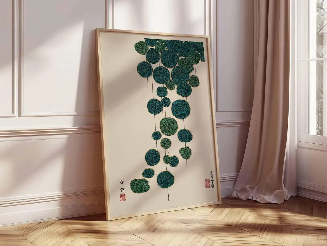 Minimalistischer SHENCHEN Lotus-Kunstdruck im Portraitformat als Zen-Wandkunst für deine asiatisch inspirierte Heimdekoration - Bild 1