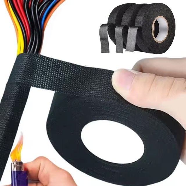 Hitzebeständiges Isolierband aus Stoff für Auto-Verkabelung und Kabelbaum, Schwarz, Länge: 15 m - Bild 1
