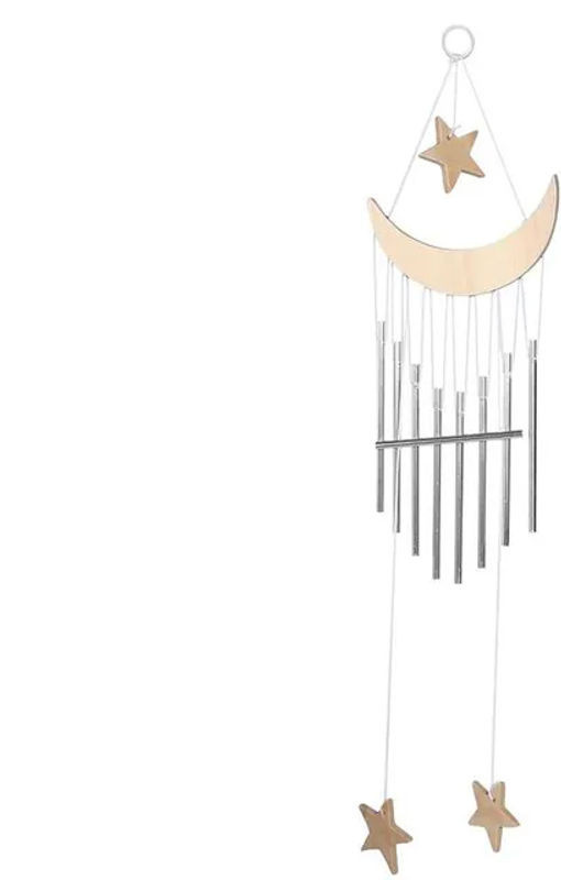 DIYelecs Windspiel Windgong aus Holz und Metall in Beige mit Sternen im Bohemian Design - Bild 1