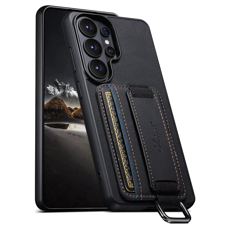 Samsung Kunstleder Handyhülle mit Kickstand, Handschlaufe und Brieftaschenfunktion in Schwarz für Galaxy S26 Ultra S25 Plus S24 S23 S22 Note20 Ultra - Bild 6