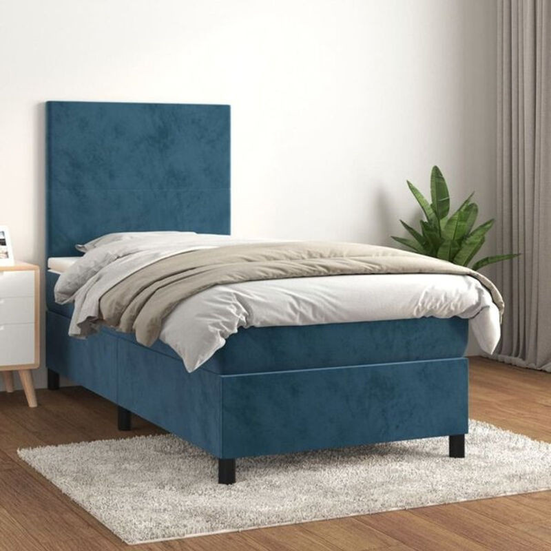 vidaxl Boxspringbett mit Matratze aus Samt in Blau, B/T/H: 90 x 190 x 128 cm - Bild 1