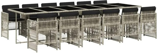 vidaXL 13-teilige Garten-Essgruppe aus Poly-Rattan mit Kissen in Anthrazit und Hartglas-Tischplatte - Bild 1