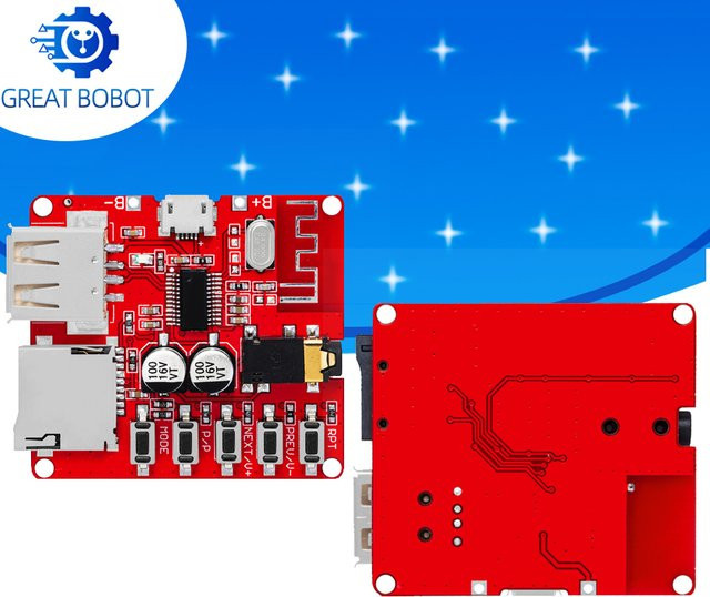 Baishundianzi Bluetooth 4.1 Audio Empfänger Modul mit MP3 WAV Decodierung, USB, TF und IR-Fernbedienung, 3W, Rot - Bild 1