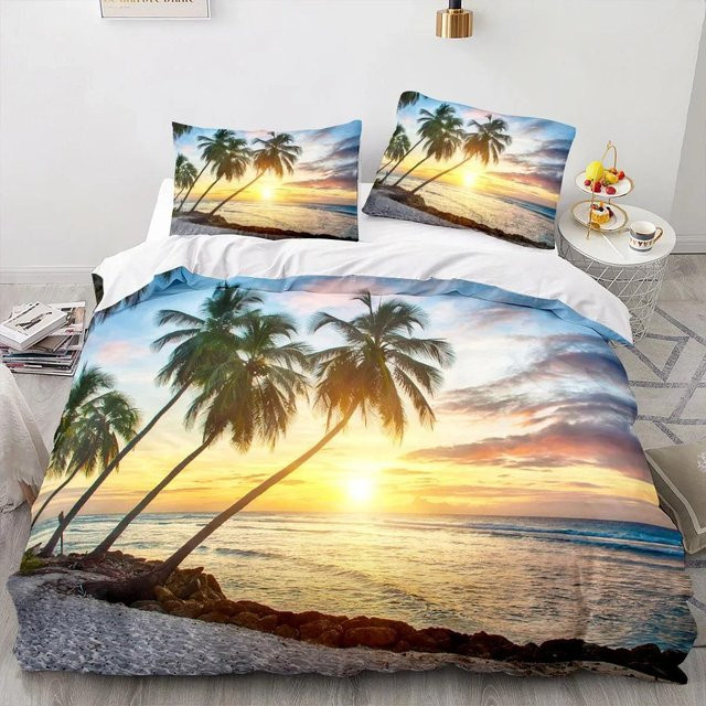 Lodestar Bettwäsche-Set mit Meerblick und Kokosnuss-Motiv, mehrfarbig, aus Mikrofaser, B/H: 133 x 70 cm - Bild 1
