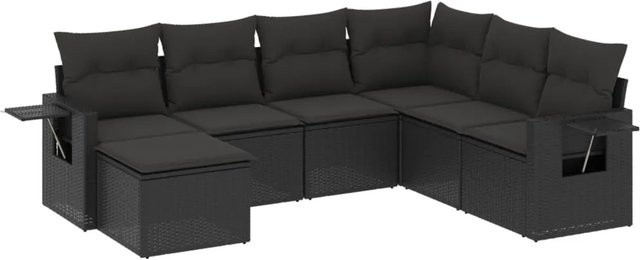 vidaXL 7-teilige Garten-Sofagarnitur aus Poly-Rattan mit Kissen in Schwarz - Bild 1
