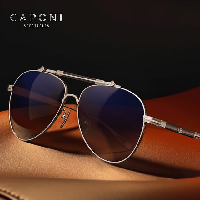 CAPONI CP7537 Sonnenbrille, Pilot, Titan, silber, Herren, polarisiert - Bild 1