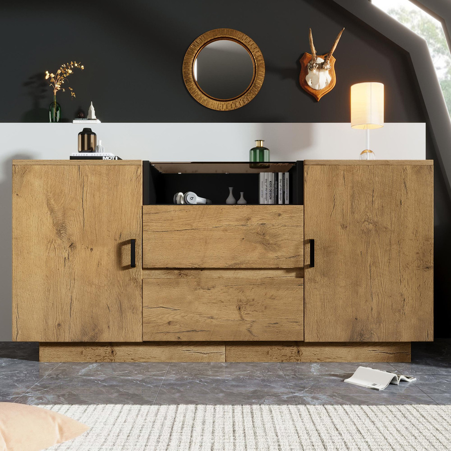 AB Store Sideboard Kommode in Naturfarben mit 2 Schubladen und 2 Schränken, B/T/H: 140 x 40 x 70 cm - Bild 2