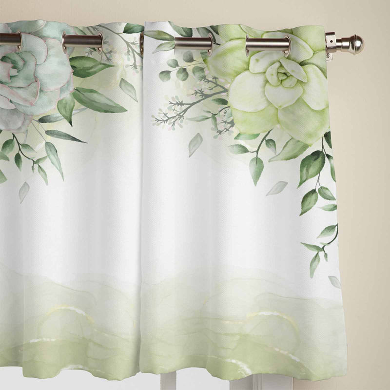Semi-transparente Fenstergardine mit Sukkulenten und Blumen im pastoralen Design für Wohnzimmer, Schlafzimmer oder Küche, Breite: 135 cm, Höhe: 60 cm - Bild 2