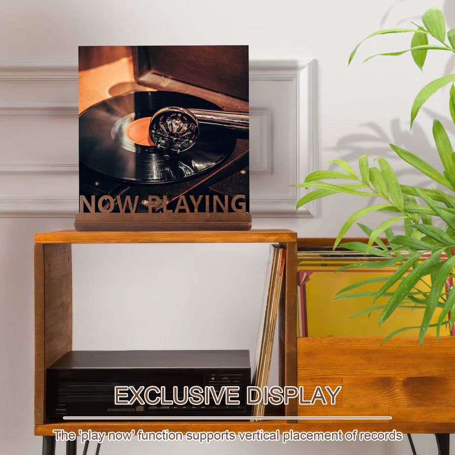 Willstar Retro-Schallplattenständer aus Holz in Braun für Vinyl-Platten - Bild 4