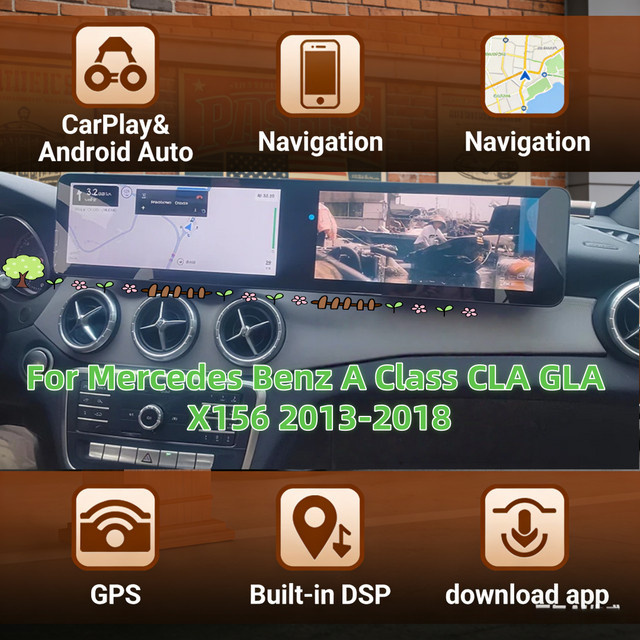 YANFU Dual Screen Multimedia Player mit Carplay und GPS für Mercedes Benz A-Klasse, CLA, GLA, X156 (2013-2018), Schwarz - Bild 1