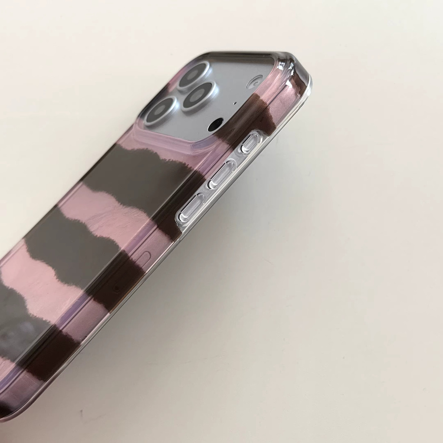 Wellenförmige Streifen Handyhülle für Apple iPhone 17 16 15 14 13 Pro Max in Braun und Hellrosa - Bild 4