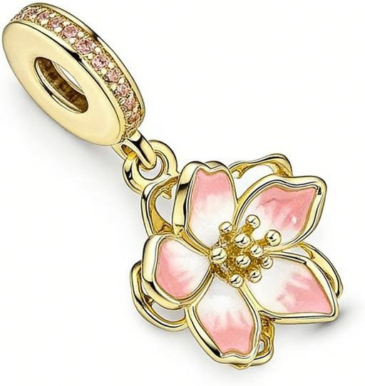 zjy8 Anhänger, Blume, Rosa und Gold, Perle, Zirkonia, Kristall, Damen - Bild 1