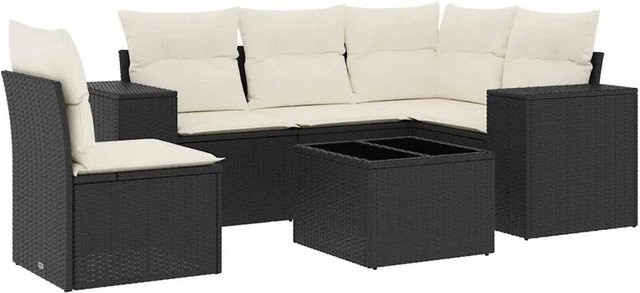 vidaXL 6-tlg Garten-Sofagarnitur in L-Form aus schwarzem Poly-Rattan mit Sitzkissen und Rückenkissen - Bild 1