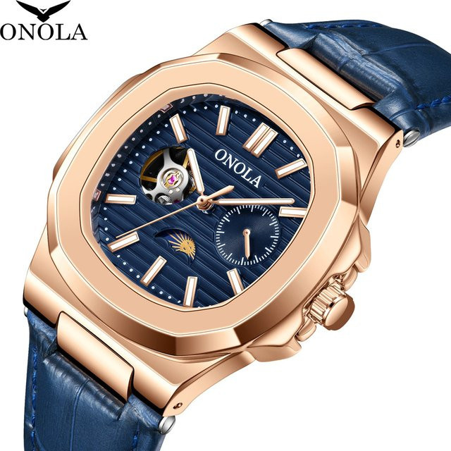 Onola Armbanduhr Automatik, Leder, Blau, Herren - Bild 1