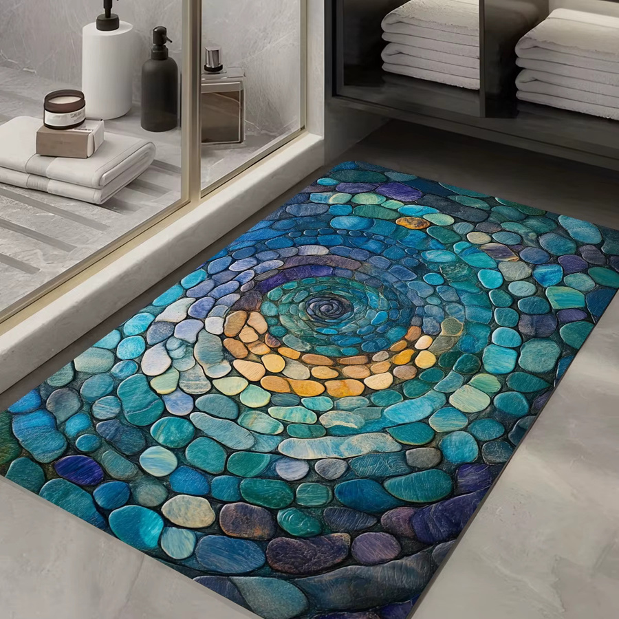 VIKAMA Spiral-Badezimmerteppich in Multicolour, saugfähig und rutschfest mit Kieselstein-Design - Bild 3