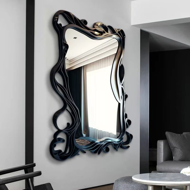 QWC Wellenförmiger Ganzkörperspiegel in Schwarz, unregelmäßiger Standspiegel im Nordic Design für Schlafzimmer und Wohnzimmer - Bild 5