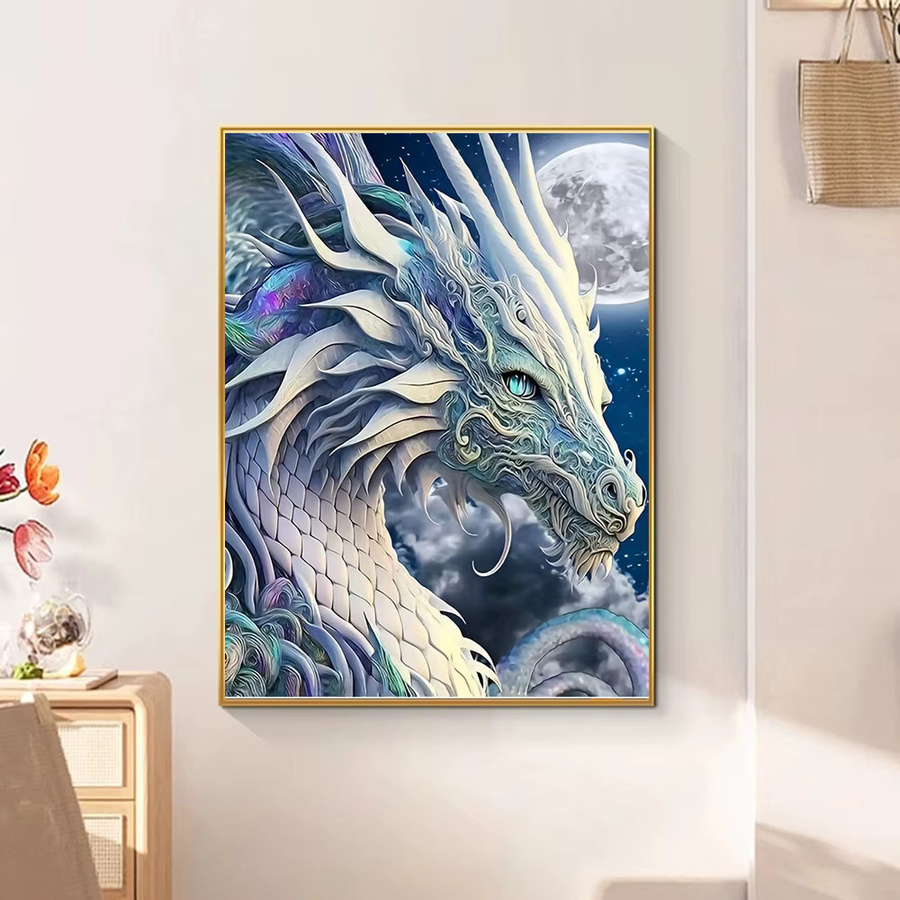 Huacan Diamantmalerei Drache als Rundes Stickerei-Bild mit Strass-Steinen in Multicolour, B/H: 30 x 20 cm - Bild 2
