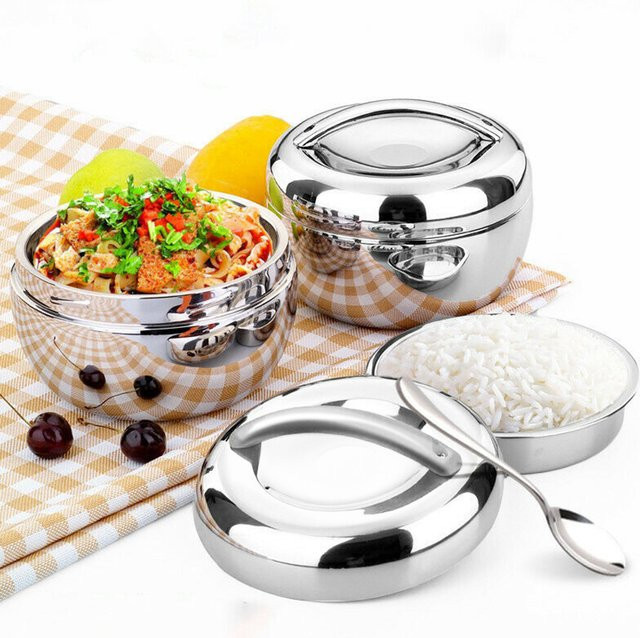 Aleekit Isolierte runde Lunchbox aus Edelstahl in Silber, Thermobento-Box für warme Speisen, 0,8 l - Bild 1