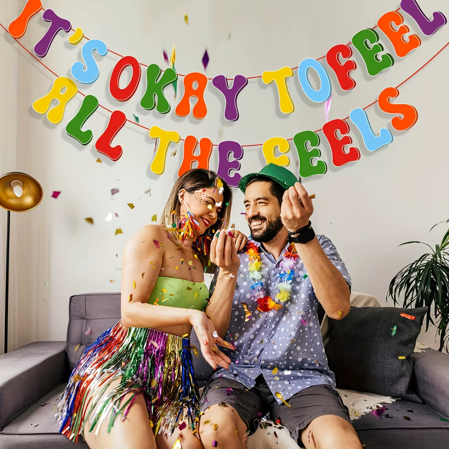 Inside Party Decorations Birthday Banner It's Okay To Feel All The Feels in Rot und Mehrfarbig - Bild 3
