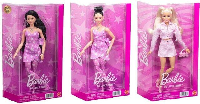 Barbie Deluxe-Puppen, mit modischer Retro-Kleidung aus rosa Denim mit Sternenmuster, bewegliche Gelenke - Bild 1