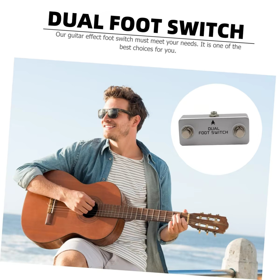 Mosky Dual Latching Fußschalter Gitarrenpedal in Silber mit 6,35 mm Stereo-Ausgang für Verstärker und Musikgeräte - Bild 4