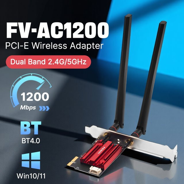 FENVI WIFI 5 AC1200 PCIe Netzwerkkarte mit Bluetooth 4.0 und Dual Band 2,4 GHz/5 GHz für Windows 7/10/11 - Bild 1