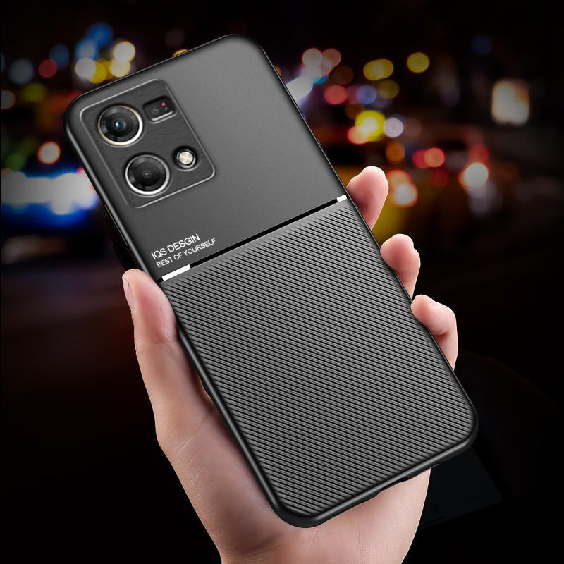 Stoßfeste magnetische Leder-Handyhülle für OPPO Reno 7 4G (6,43 Zoll) in Schwarz - Bild 3