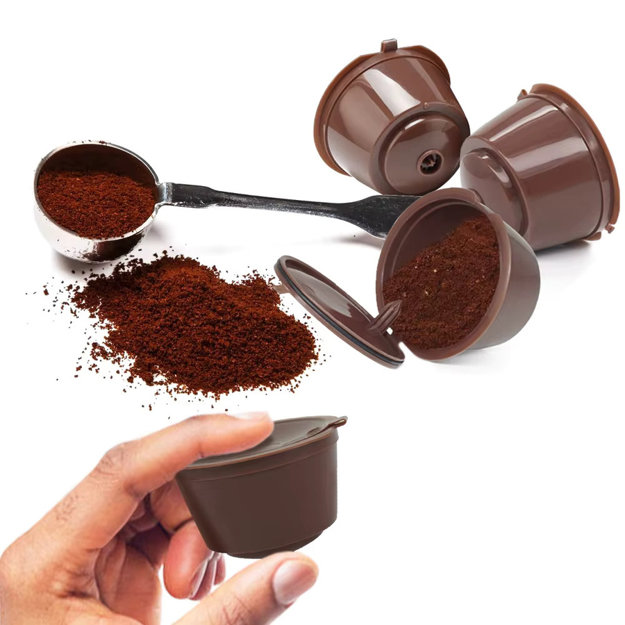 6er Set wiederverwendbare Kaffeekapsel-Siebe für Nespresso inklusive Bürste und Löffel, rund, Schwarz und Braun - Bild 3