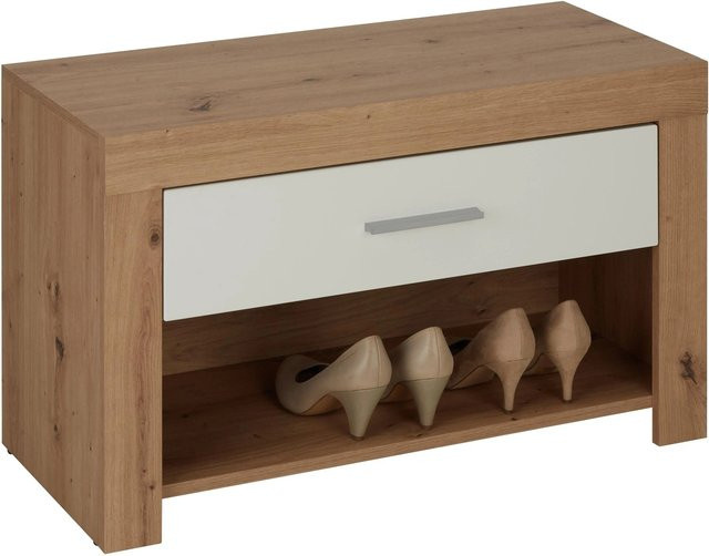 Mömax Garderobenbank mit Schuhregal in Weiß und Beige/Eichefarben - Bild 1