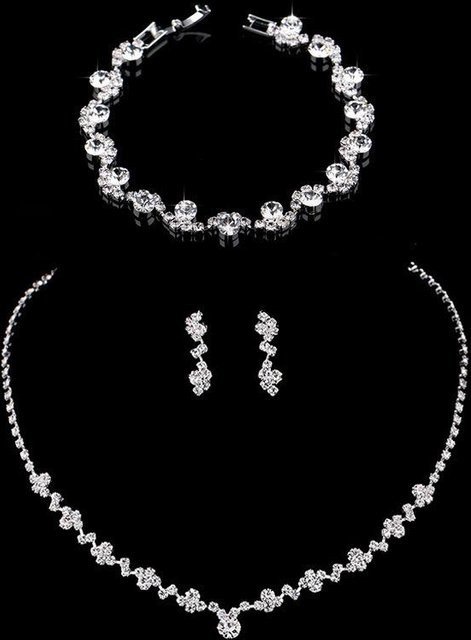 Schmuck-Set Ohrringe, Halskette, Armband, Kupfer, Zirkonia, Kristall, gray, Damen - Bild 1