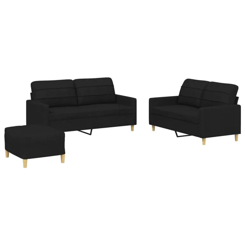 vidaXL 3-teilige Sofagarnitur in Schwarz aus Stoff mit 2 x 2-Sitzer-Sofas, 1 x Fußhocker und 4 Kissen - Bild 2