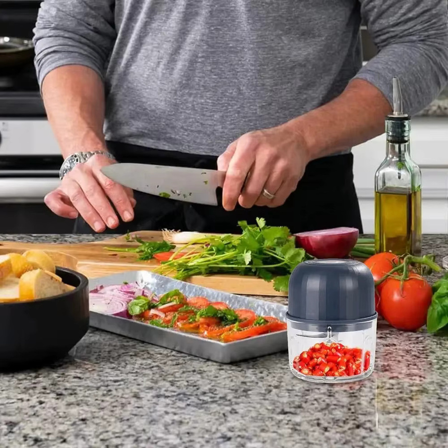 Elektrischer Mini-Zerkleinerer mit USB-Ladefunktion in Blau für Knoblauch, Fleisch und Gemüse - Bild 3