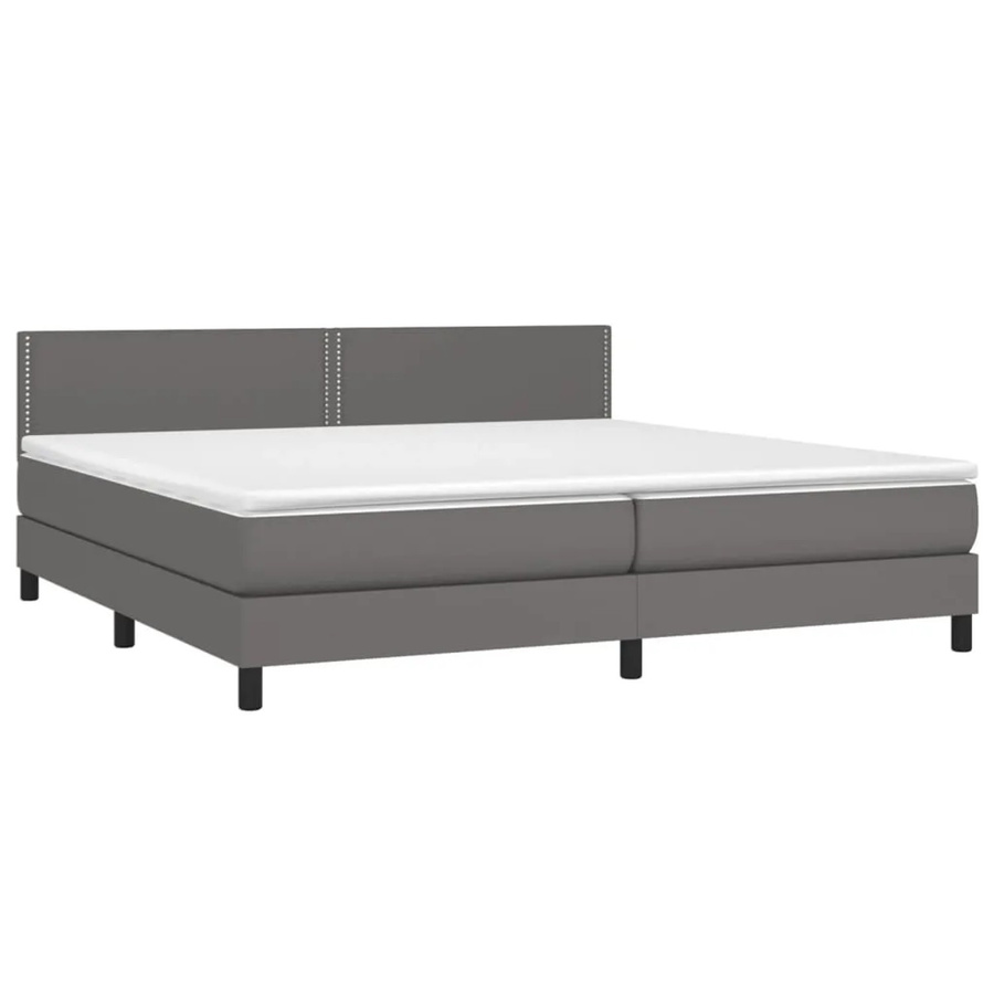 vidaXL Boxspringbett mit Matratze in Grau, Hybridbett mit LED-Unterbettbeleuchtung und USB-Ladeport, Kunstleder, B/T: 200 x 200 cm - Bild 2