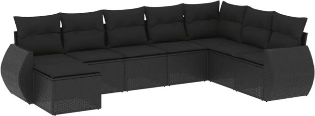 vidaXL 8-tlg. Garten-Sofagarnitur in L-Form aus schwarzem PE-Rattan mit Kissen und pulverbeschichtetem Stahlgestell - Bild 1