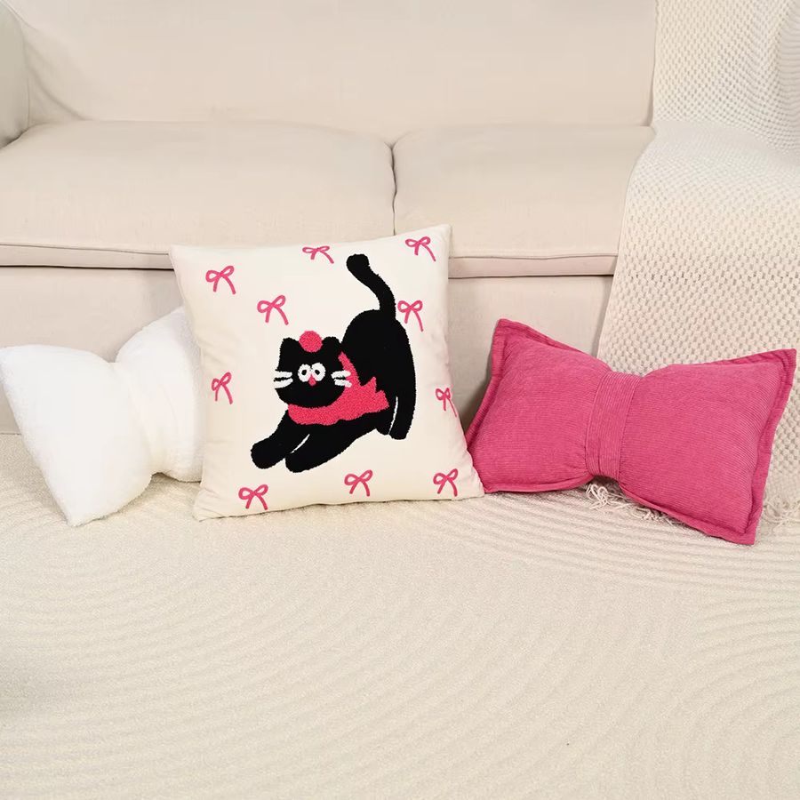 BUYNOW Kissenbezug mit Katze und Rose Stickerei aus Cord in Rosa für Wohnzimmer und Schlafzimmer - Bild 2