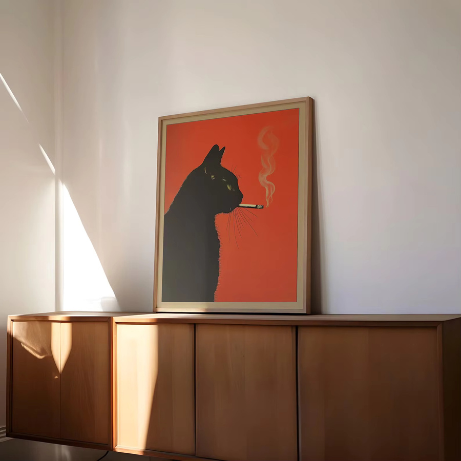 Vintage Poster von SHENCHEN mit einer rauchenden schwarzen Katze als skurriles Wanddekor aus Papier - Bild 5