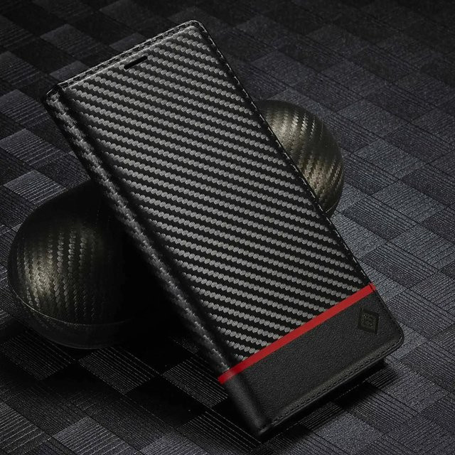 Magnetische Leder-Handyhülle mit Kohlefaser-Design für Samsung Galaxy S24 Ultra S25 Ultra S24 FE S23 S22 S21 Plus A56 A36 A26 A16 A55 A35 A15 in Schwarz - Bild 1